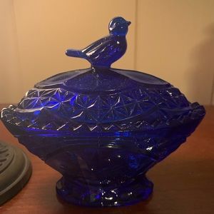 Cobalt Blue Bird trinket dish
